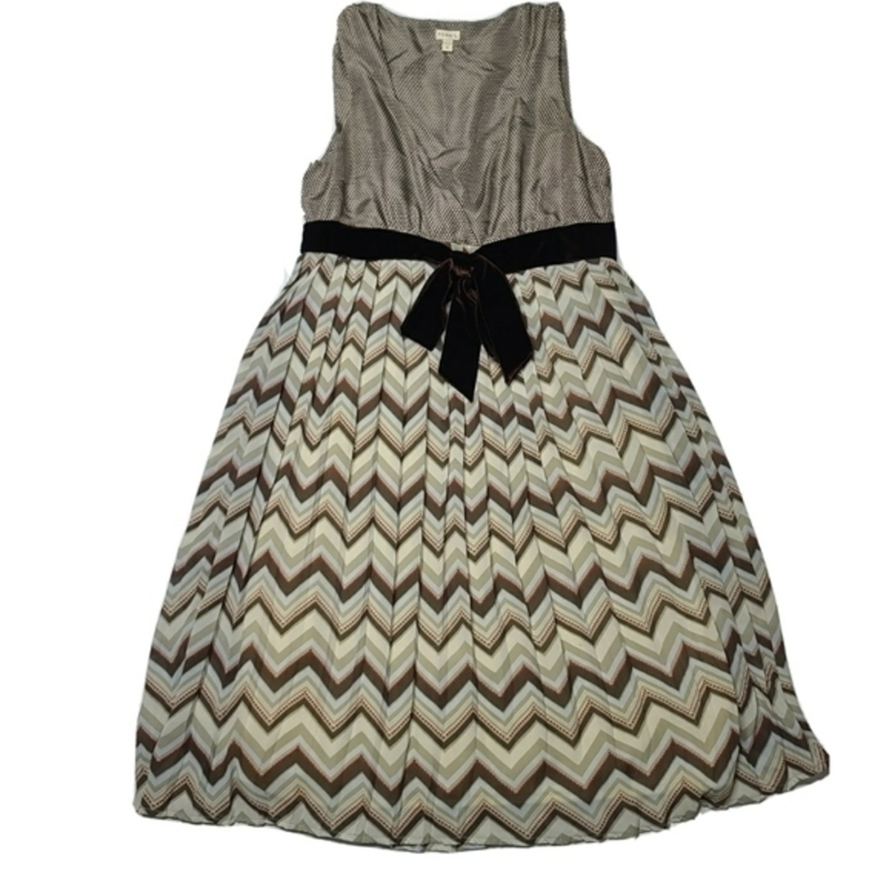 Fossil Small Brown‎ Bow Silk Chevron Dress